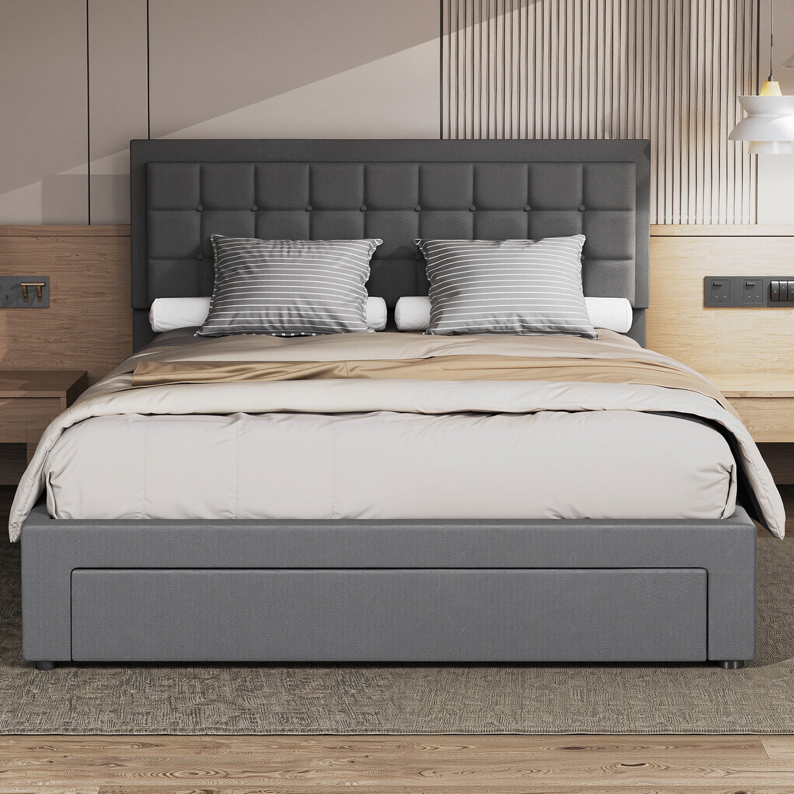 OYAJIA Upholstered Storage Bed Frame with Hydraulic Lift and Adjustable Headboard