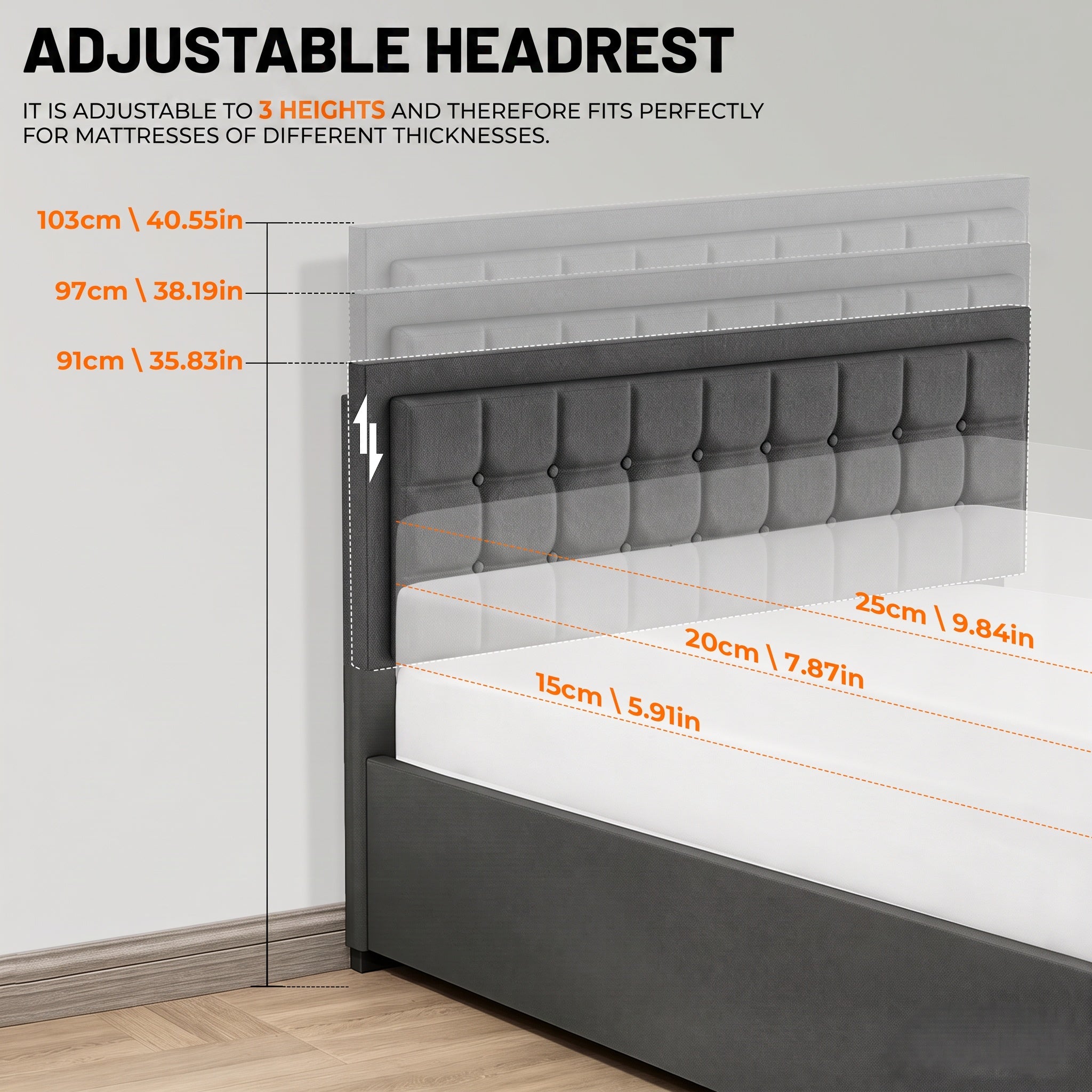 OYAJIA Upholstered Storage Bed Frame with Hydraulic Lift and Adjustable Headboard