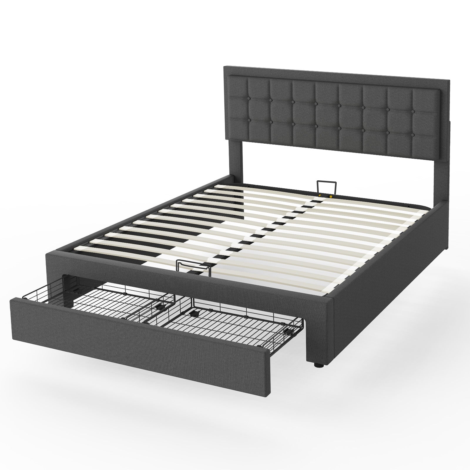 OYAJIA Upholstered Storage Bed Frame with Hydraulic Lift and Adjustable Headboard