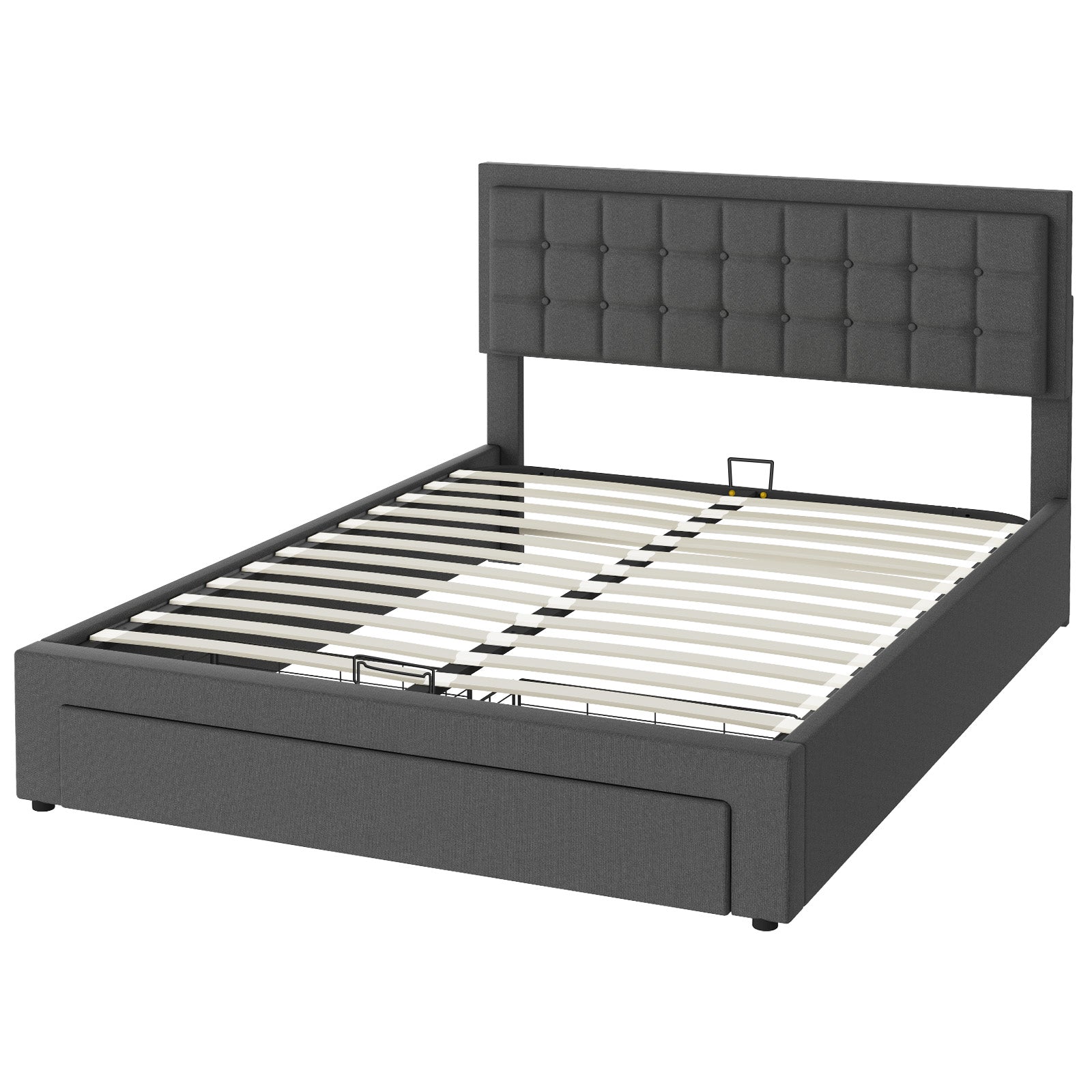 OYAJIA Upholstered Storage Bed Frame with Hydraulic Lift and Adjustable Headboard