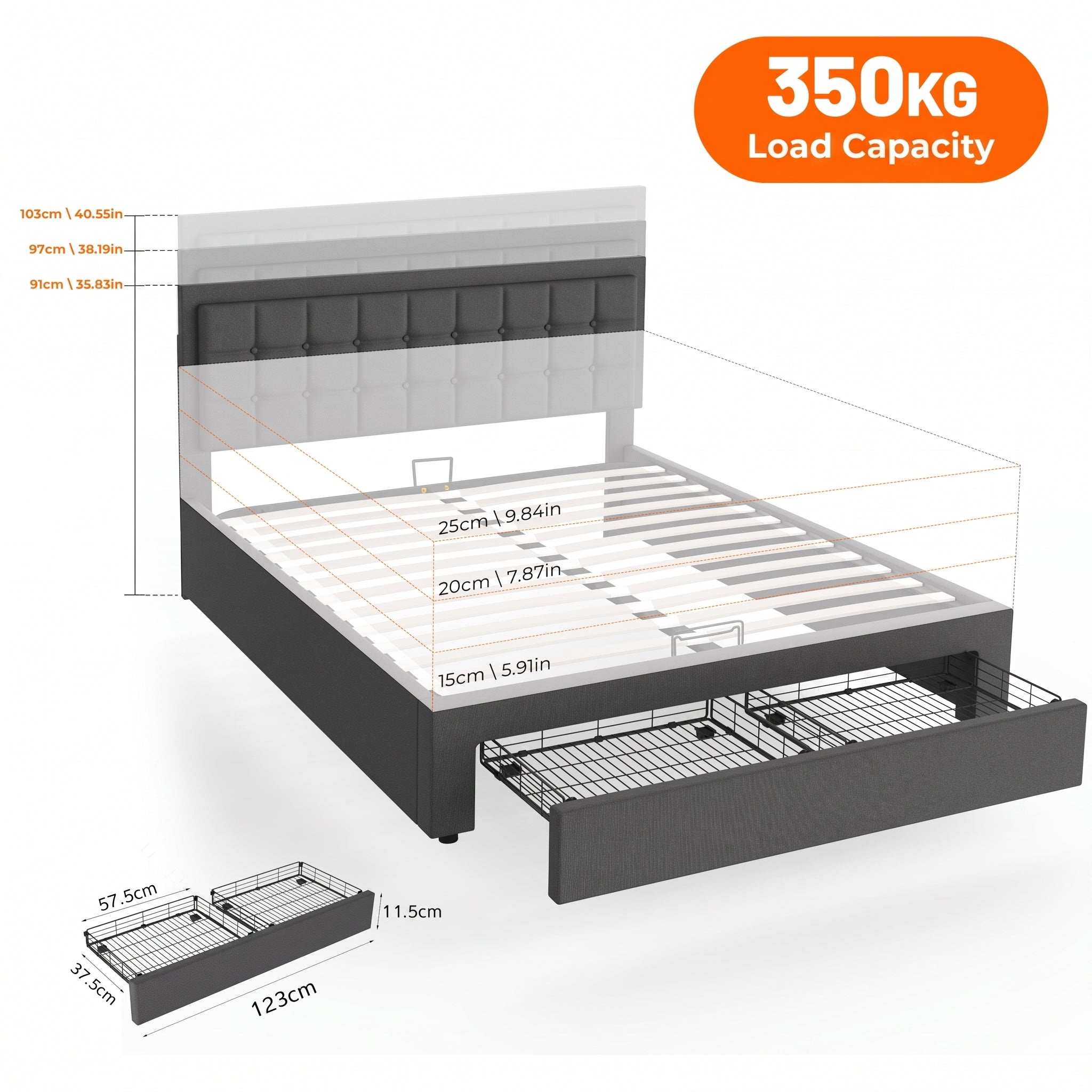 OYAJIA Upholstered Storage Bed Frame with Hydraulic Lift and Adjustable Headboard