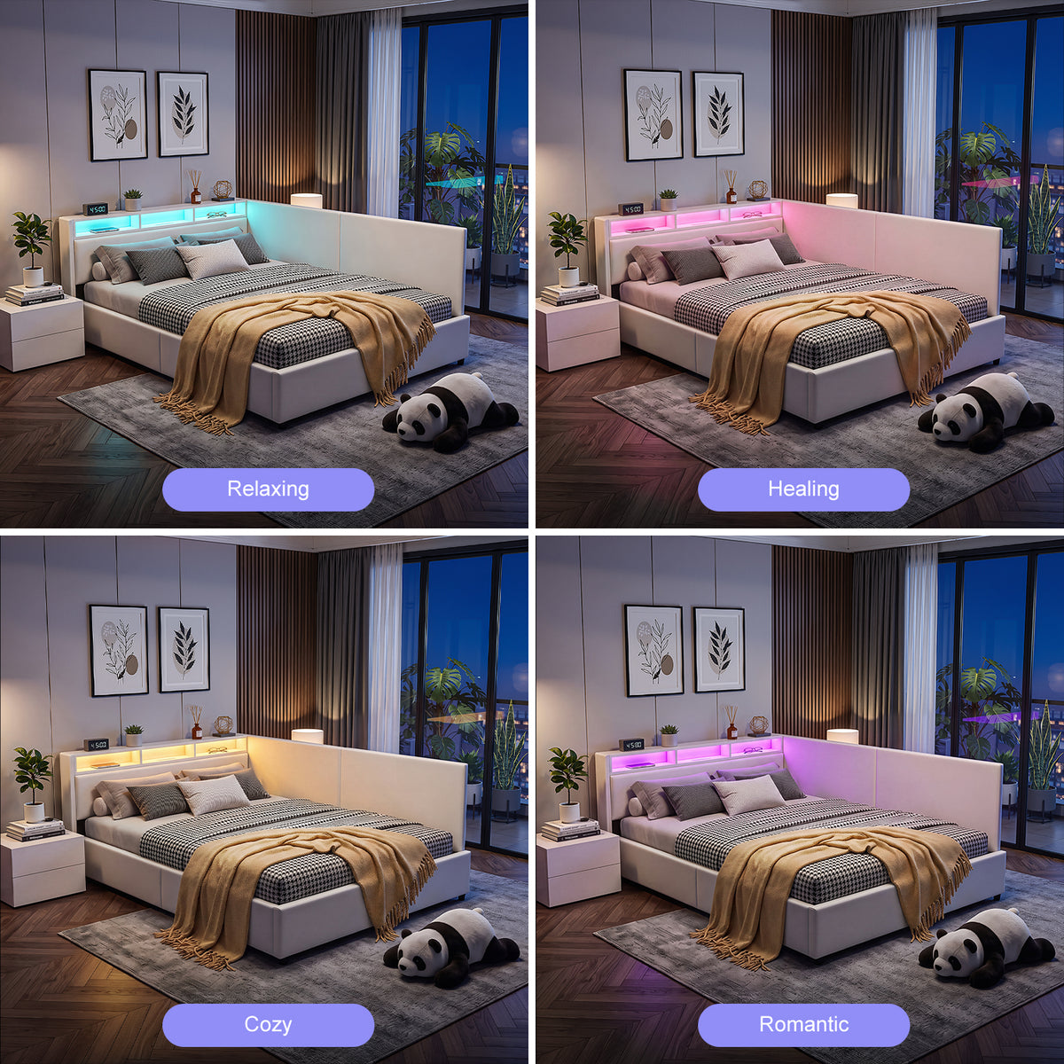 OYAJIA Upholstered Daybed with RGB LED Lights, Hydraulic Storage & USB-C