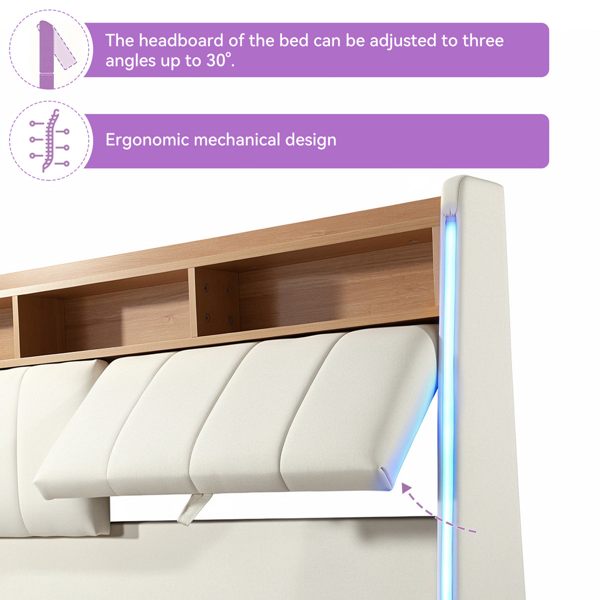 OYAJIA Upholstered Storage Bed with RGB LED, Bluetooth Speaker & USB-C