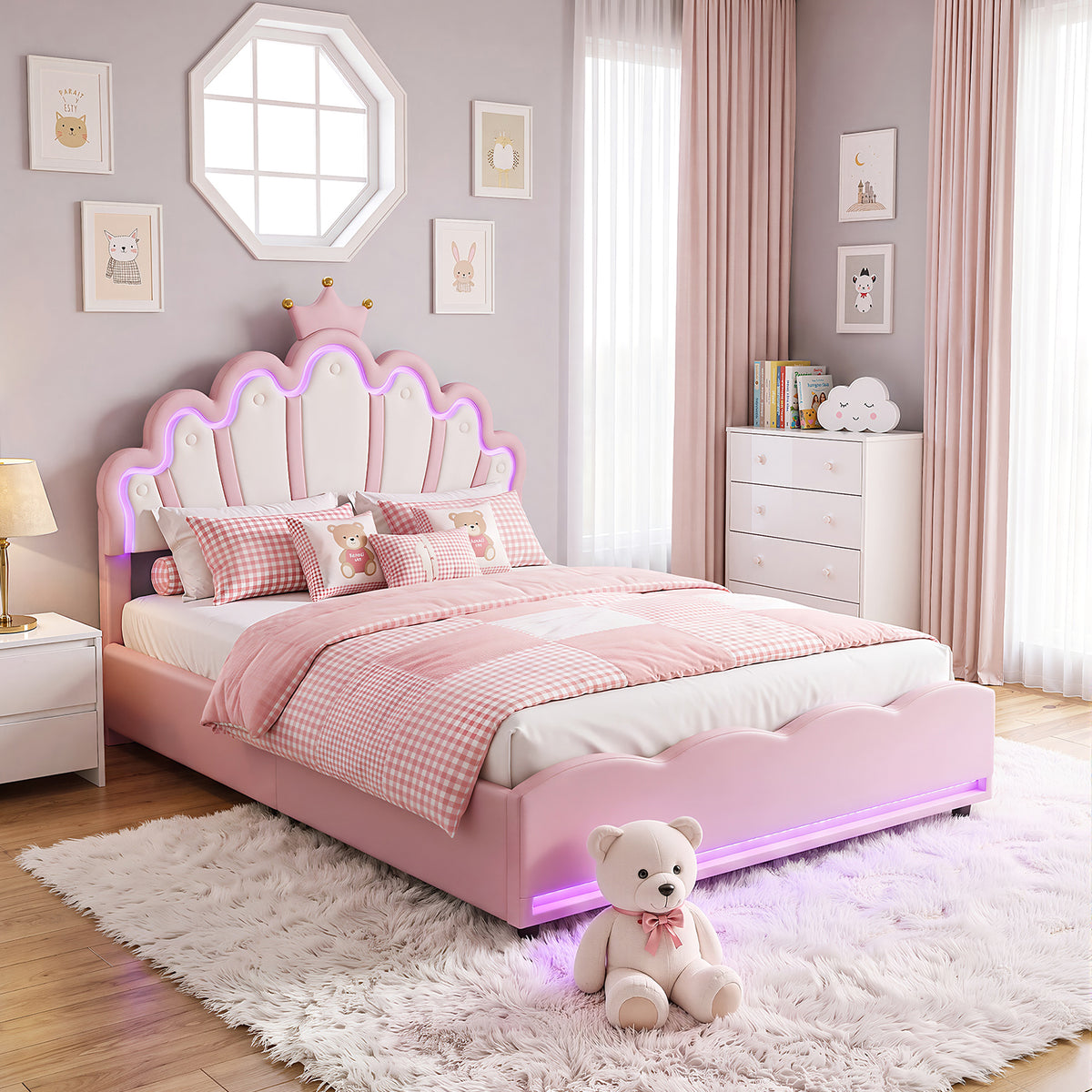 OYAJIA Princess Upholstered Bed Frame with Crown Headboard