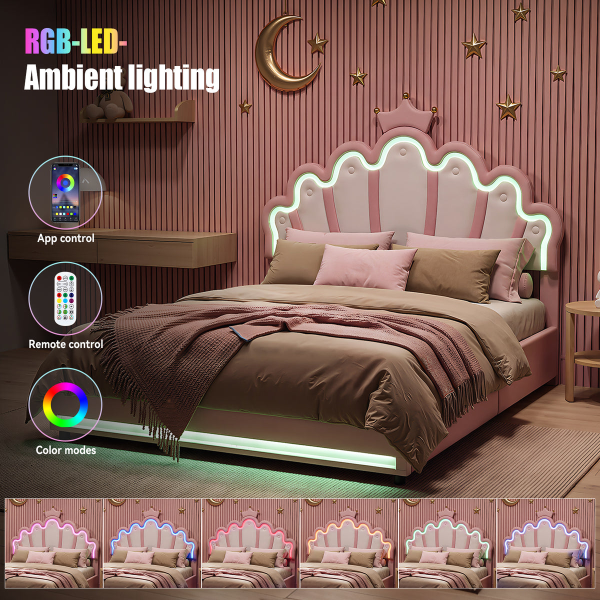 OYAJIA Princess Upholstered Bed Frame with Crown Headboard