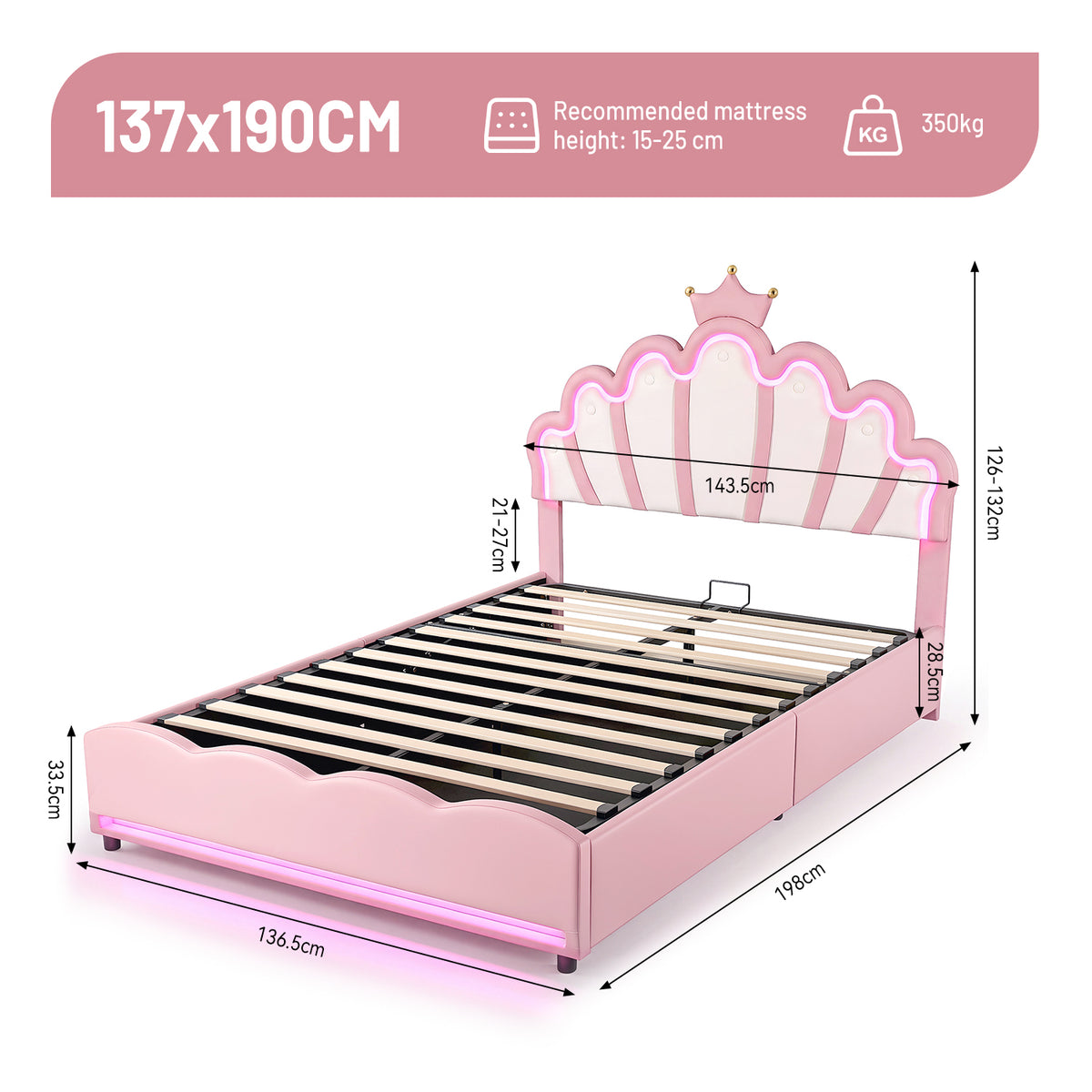 OYAJIA Princess Upholstered Bed Frame with Crown Headboard