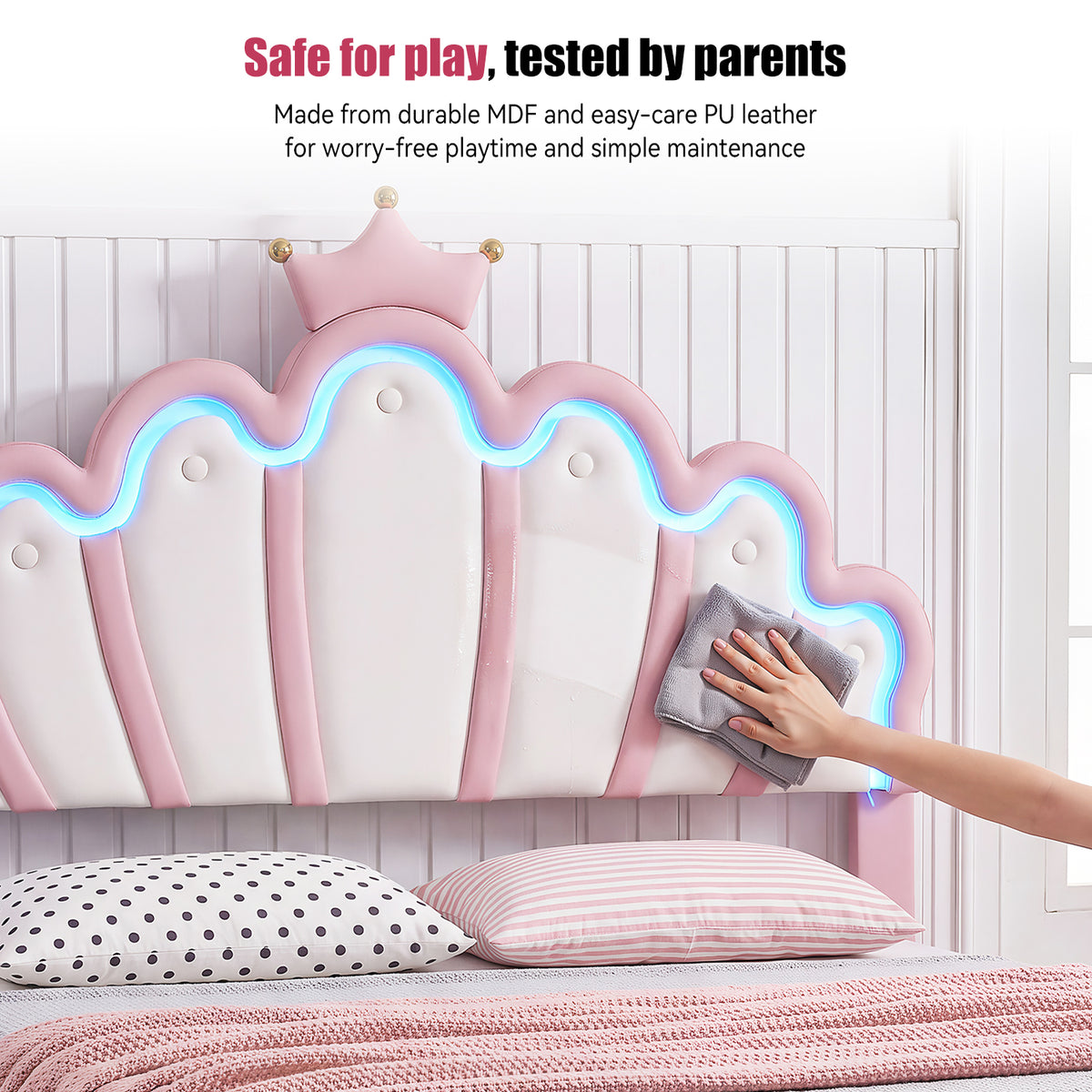 OYAJIA Princess Upholstered Bed Frame with Crown Headboard