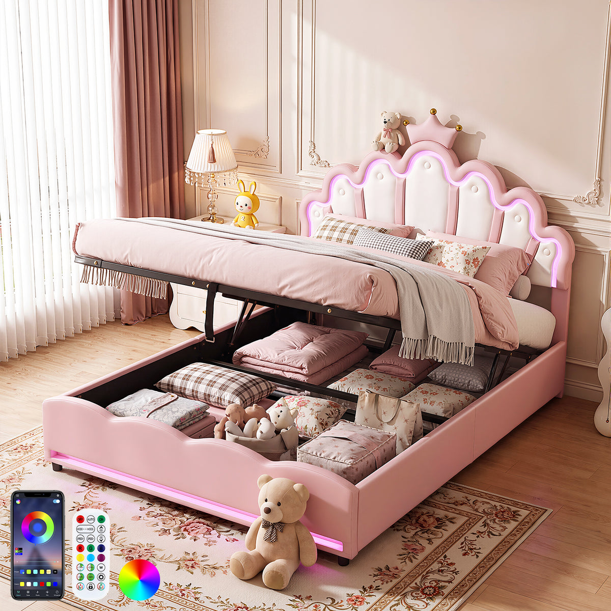OYAJIA Princess Upholstered Bed Frame with Crown Headboard
