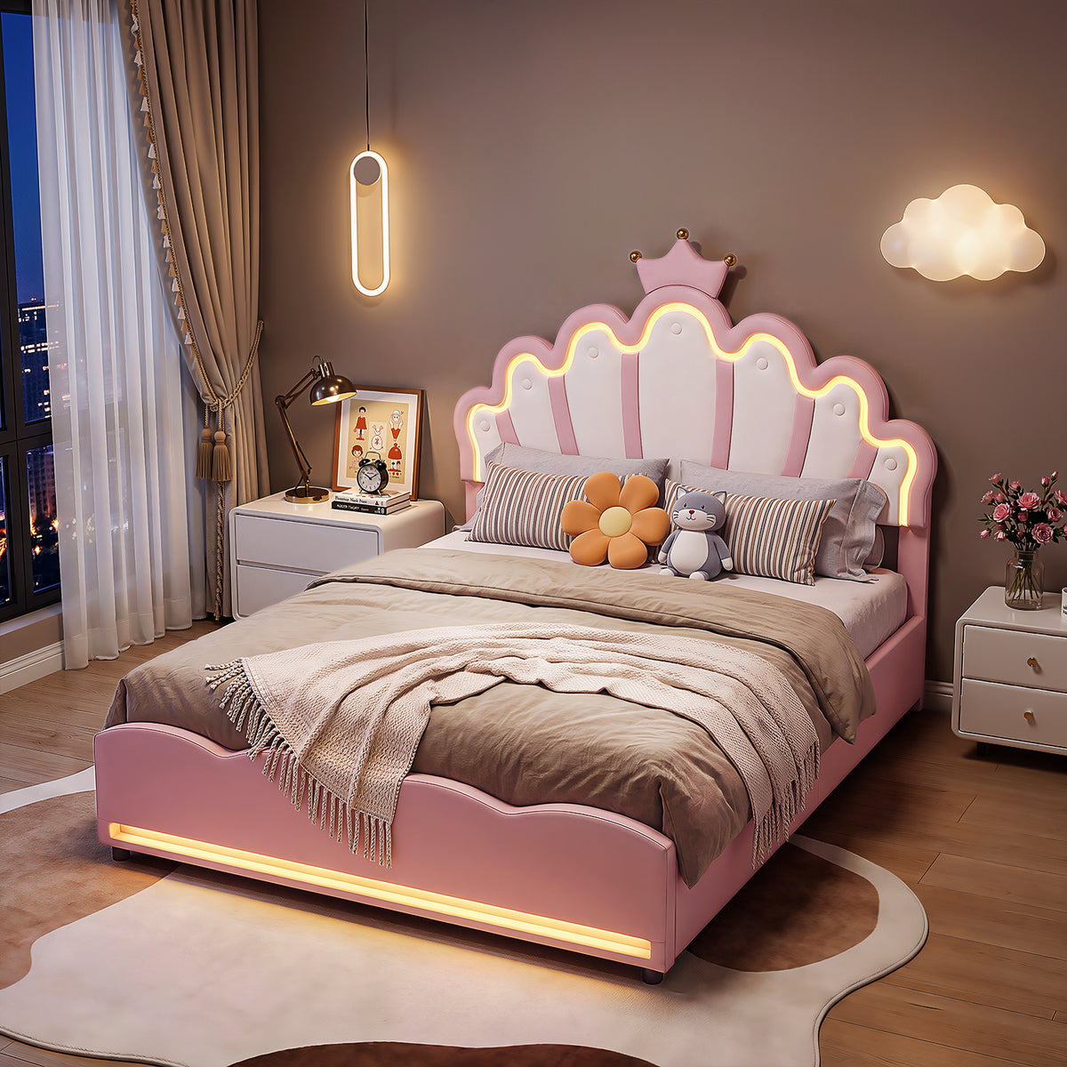 OYAJIA Princess Upholstered Bed Frame with Crown Headboard