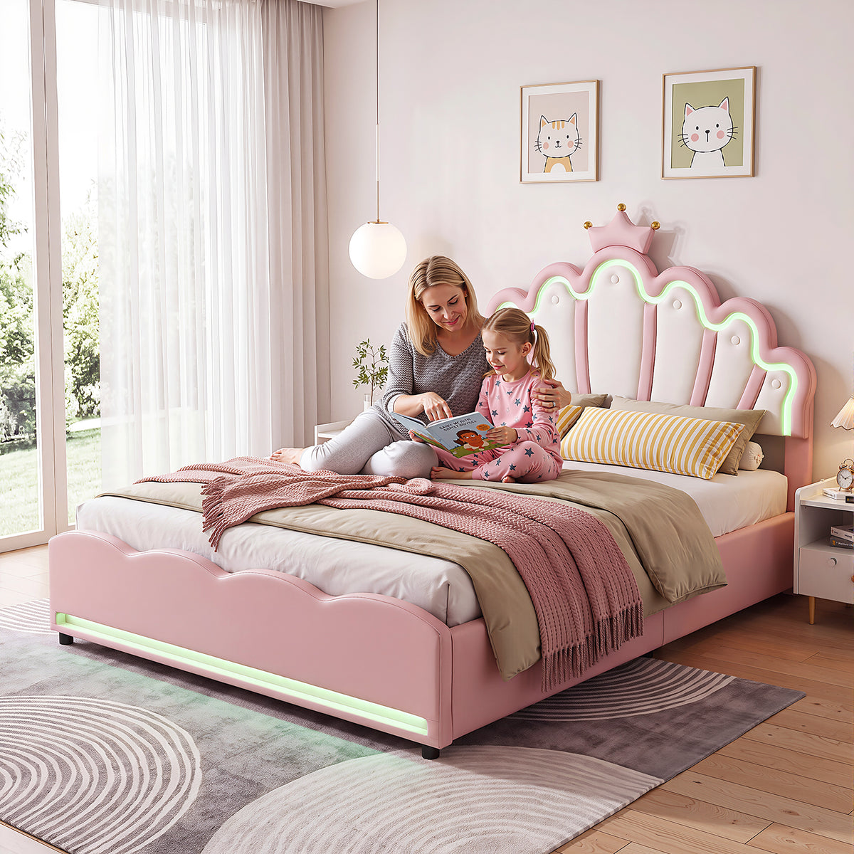 OYAJIA Princess Upholstered Bed Frame with Crown Headboard