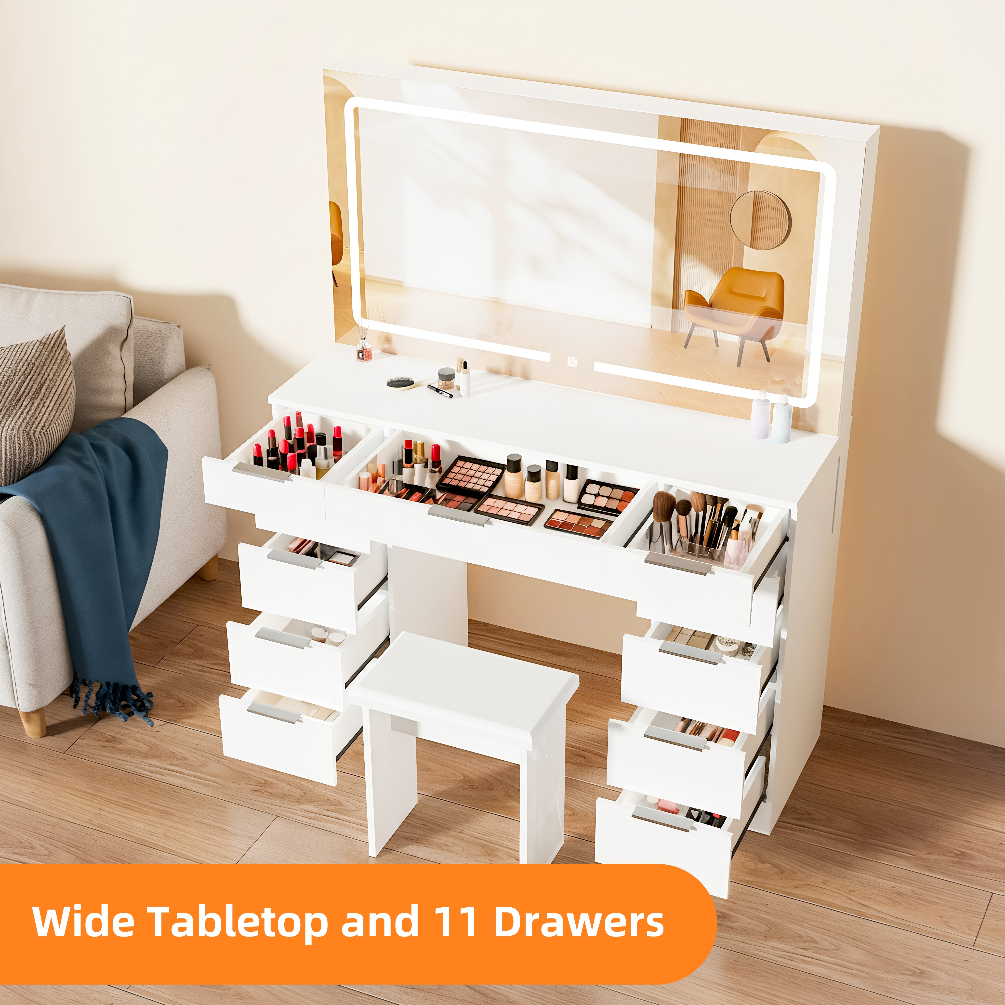 OYAJIA Modern Dressing Table with Mirror and Practical Bedroom Storage