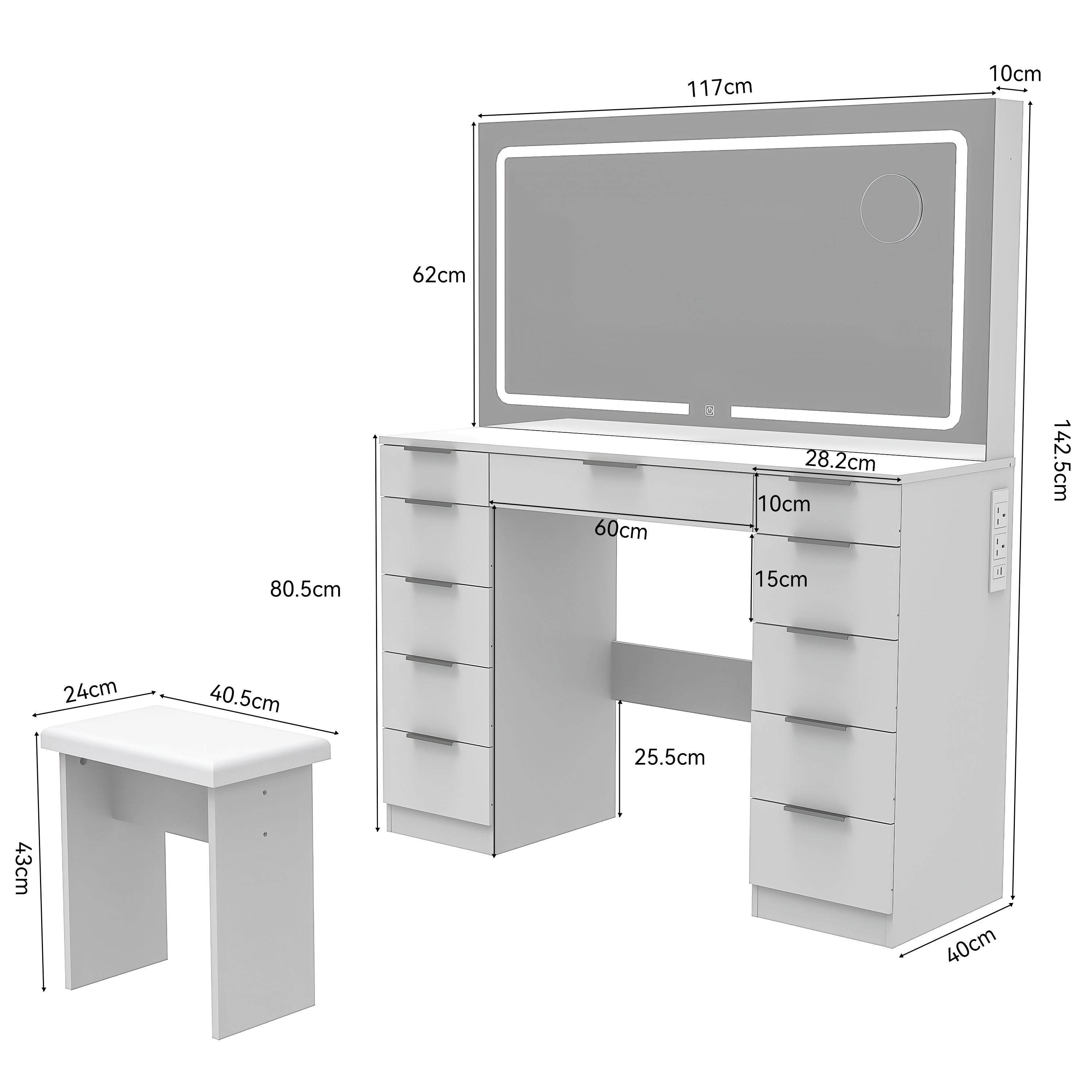 OYAJIA Modern Dressing Table with Mirror and Practical Bedroom Storage