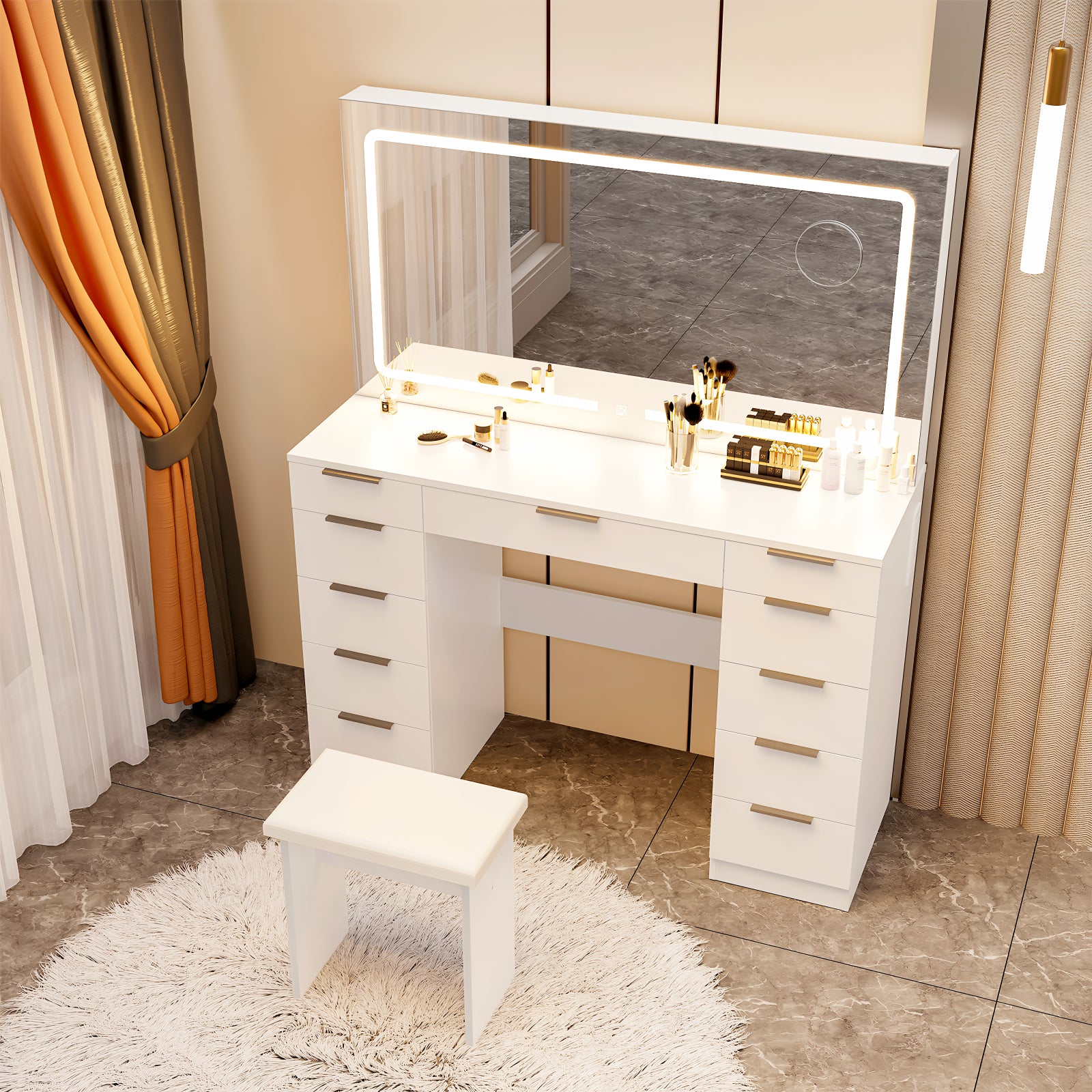 OYAJIA Modern Dressing Table with Mirror and Practical Bedroom Storage