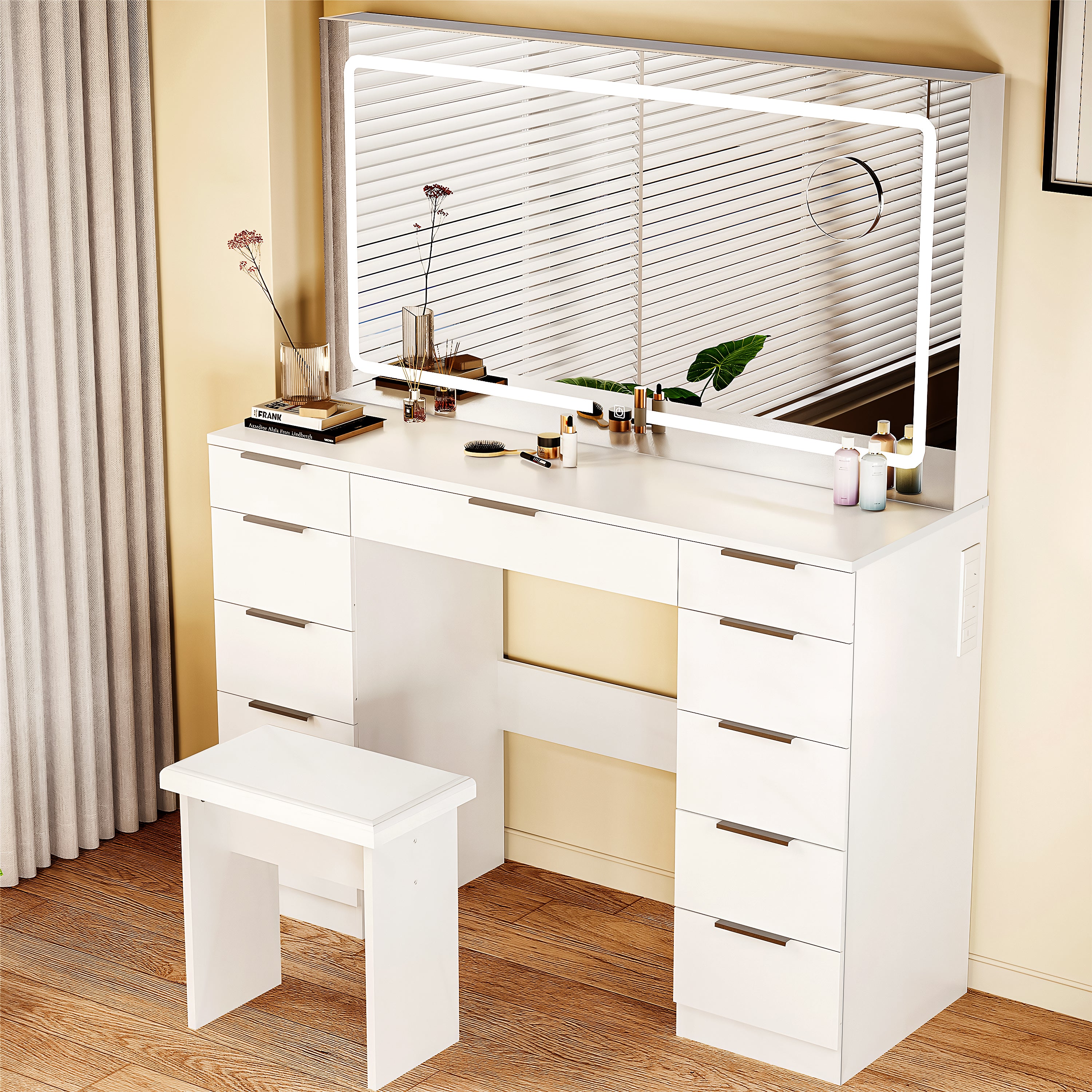 OYAJIA Modern Dressing Table with Mirror and Practical Bedroom Storage