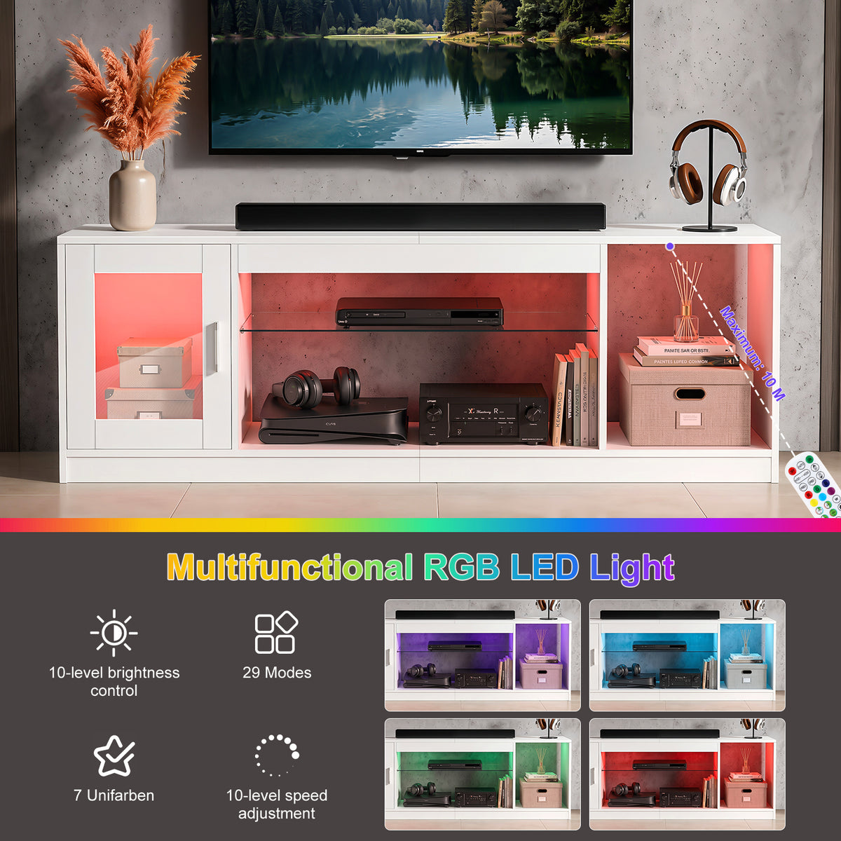 OYAJIA Meuble TV avec lumières LED RVB, étagères de rangement et armoire