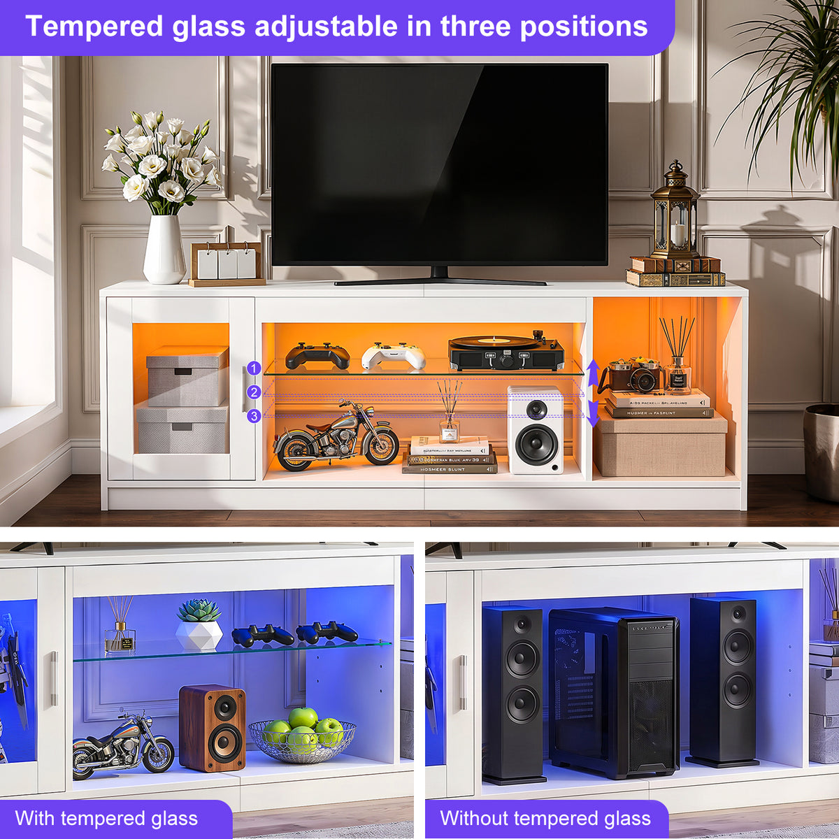 OYAJIA Meuble TV avec lumières LED RVB, étagères de rangement et armoire