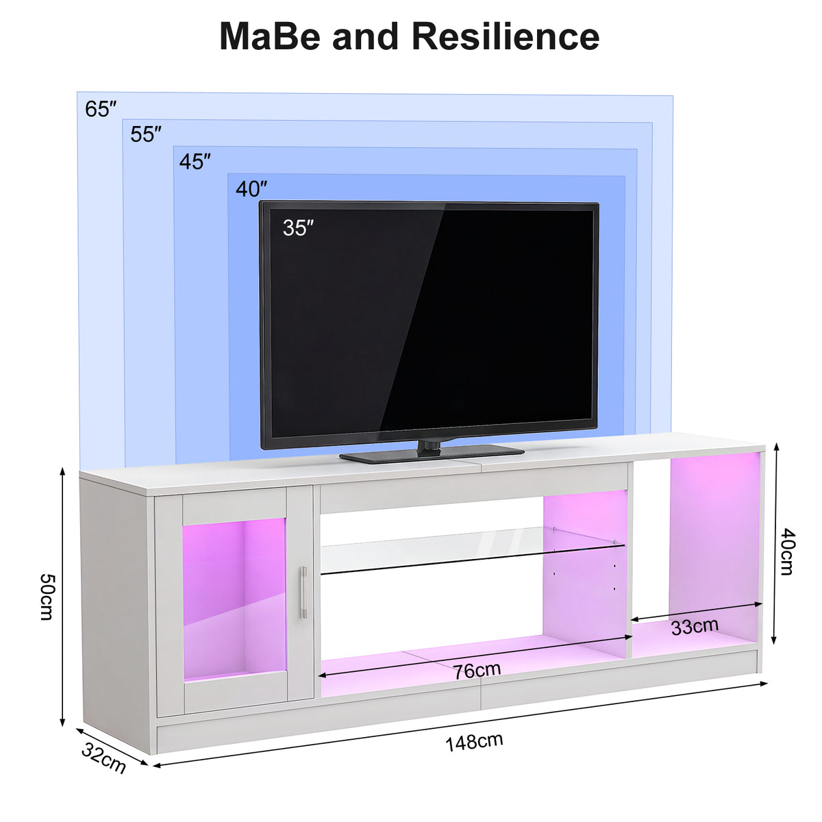 OYAJIA Meuble TV avec lumières LED RVB, étagères de rangement et armoire