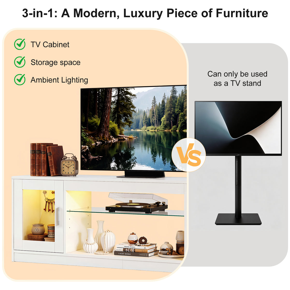 OYAJIA Meuble TV avec lumières LED RVB, étagères de rangement et armoire