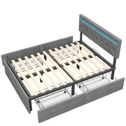 OYAJIA Upholstered Storage Bed 140x200 cm with RGB LED, 4 Drawers and Charging Station