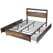 OYAJIA Smart Metal Storage Bed 140x200 cm with RGB LED, Charging Station and 4 Drawers