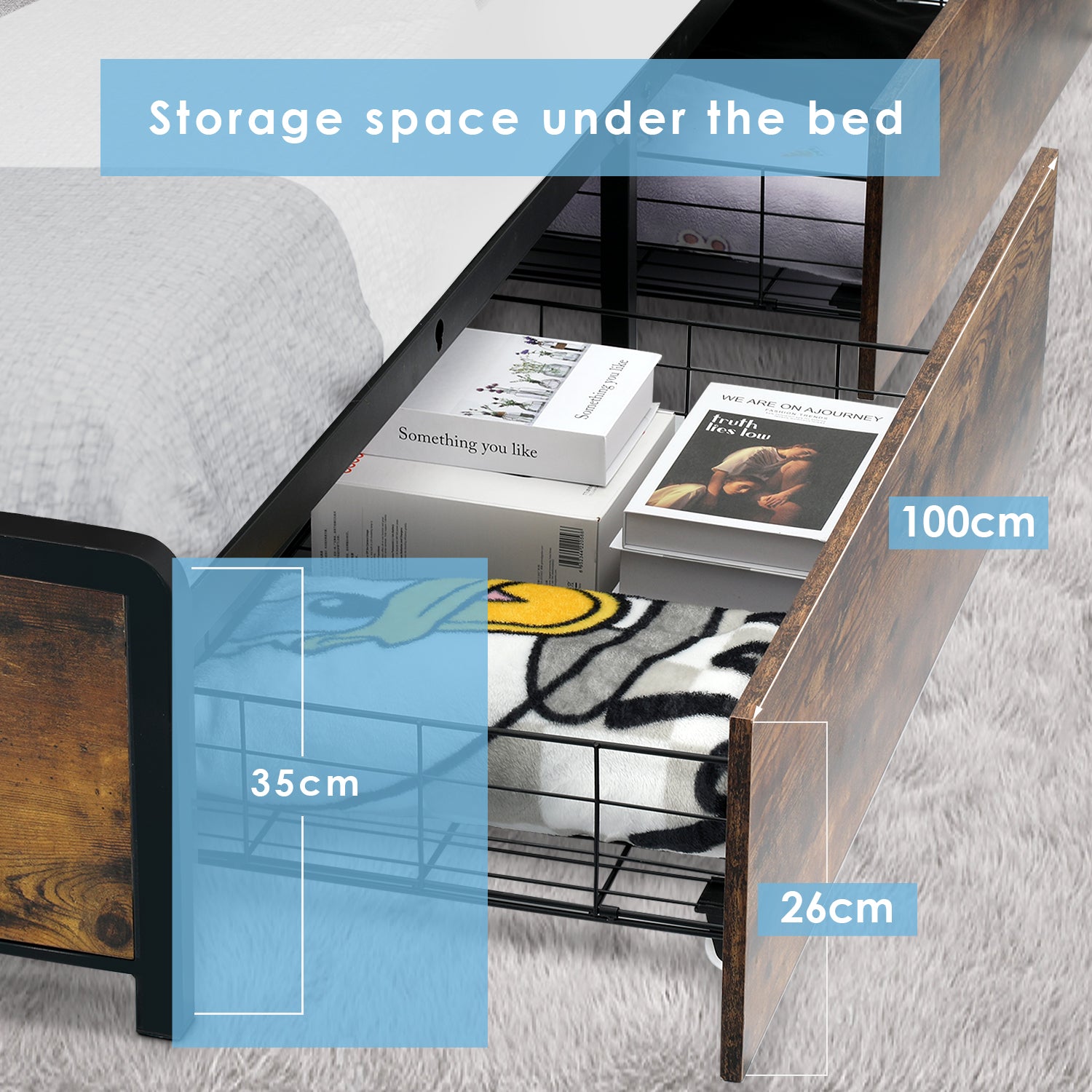 OYAJIA Smart Metal Storage Bed 140x200 cm with RGB LED, Charging Station and 4 Drawers