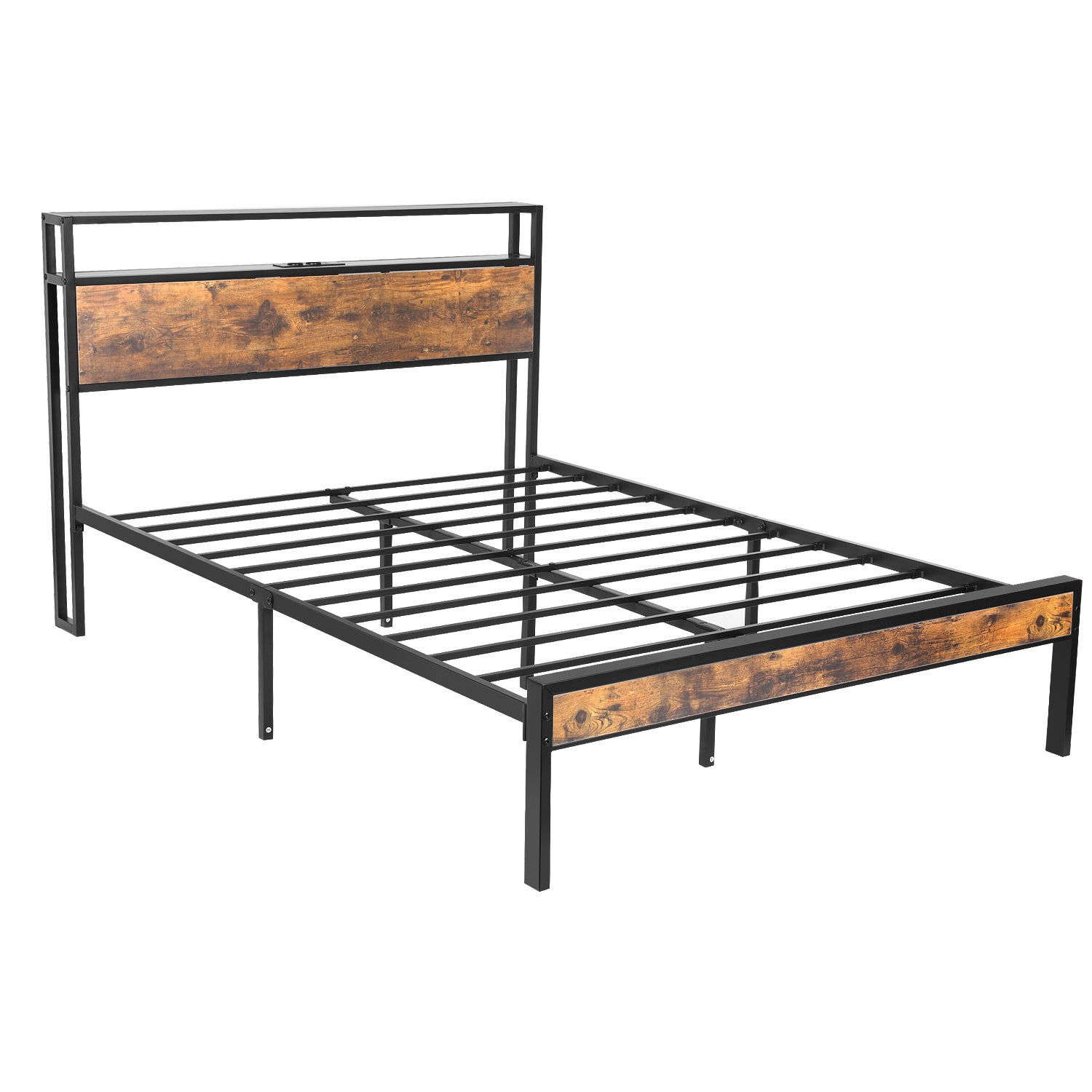 OYAJIA Double Bed Frame with Charging Station, 2-Tier Headboard and Under-Bed Storage
