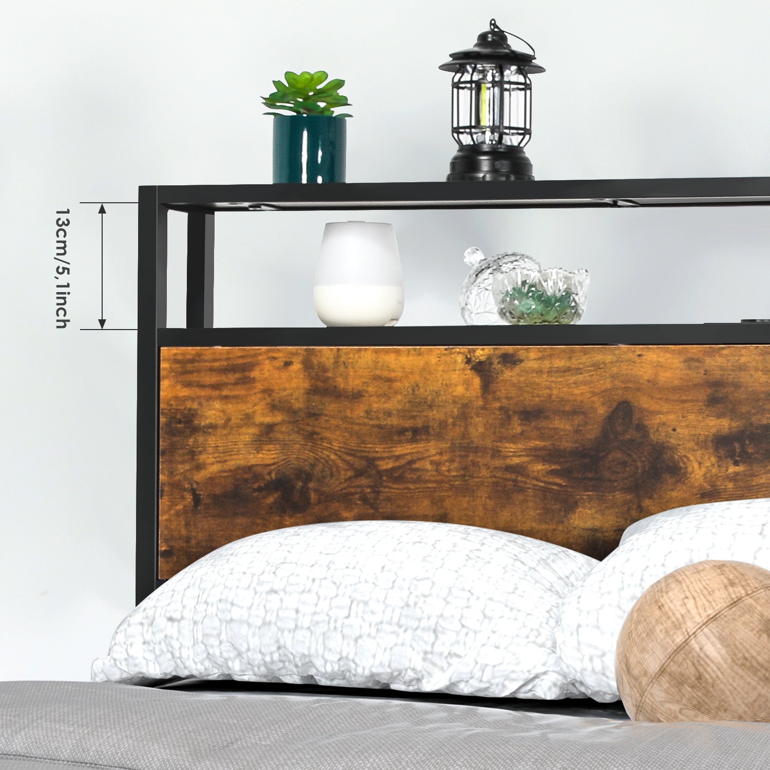 OYAJIA Double Bed Frame with Charging Station, 2-Tier Headboard and Under-Bed Storage