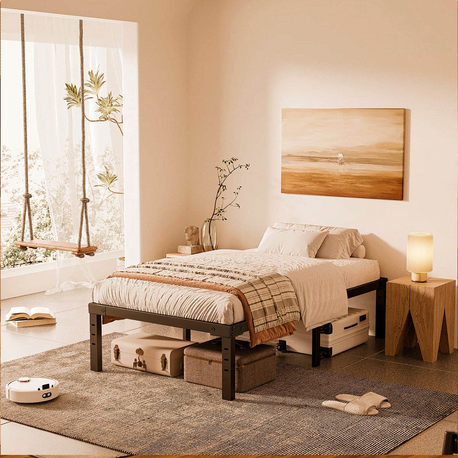 OYAJIA Heavy Duty Metal Platform Bed Frame with 40 cm Under-Bed Storage