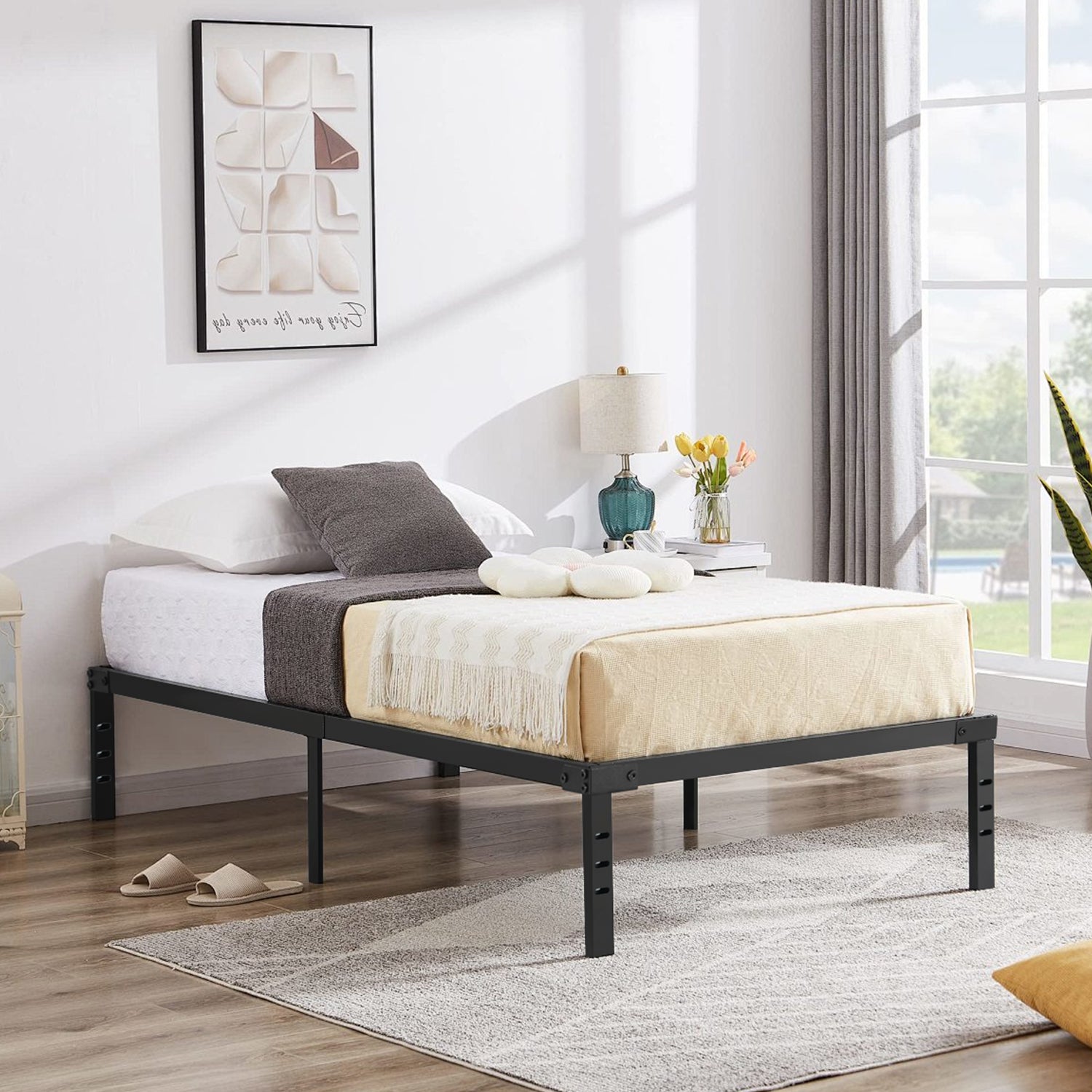 OYAJIA Heavy Duty Metal Platform Bed Frame with 40 cm Under-Bed Storage