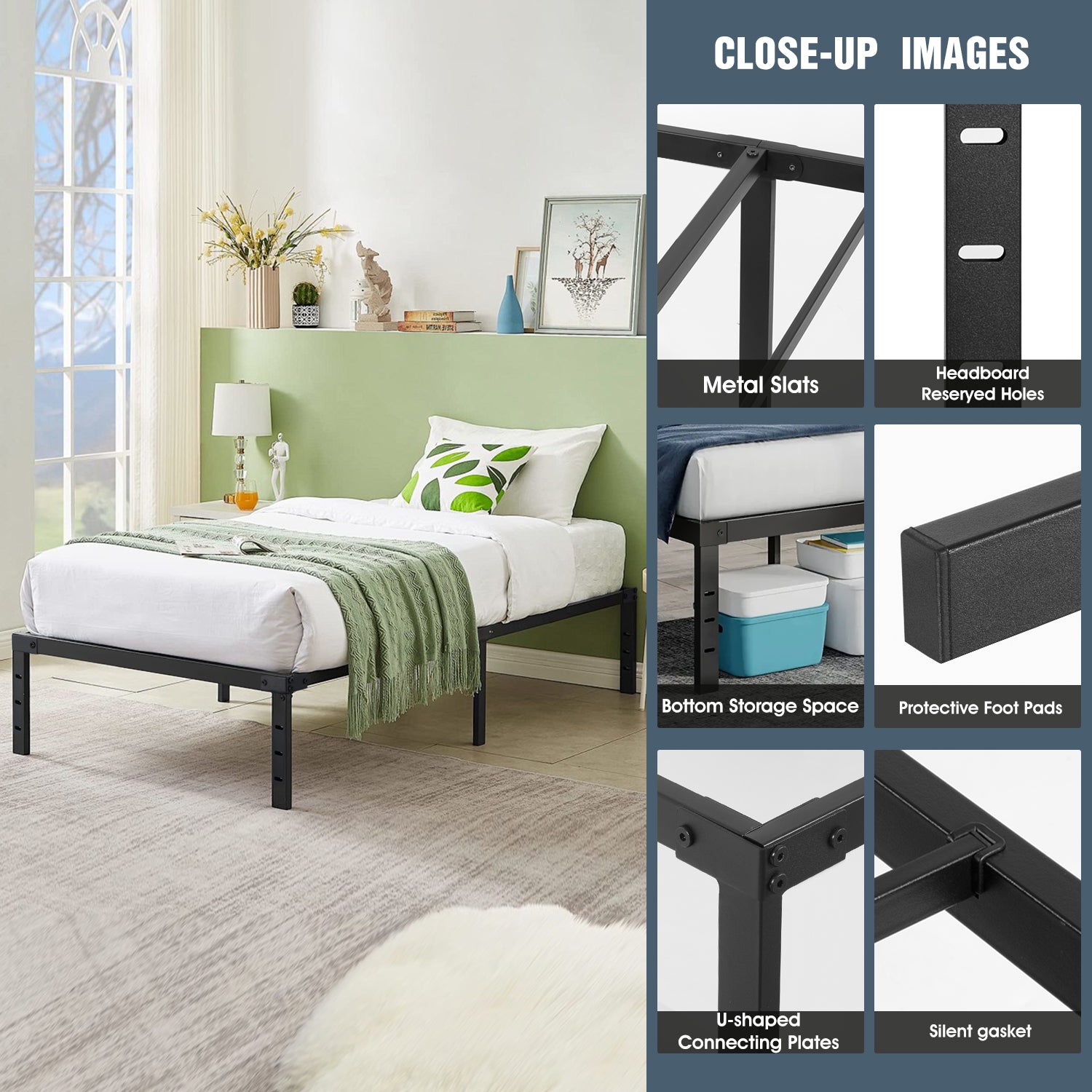 OYAJIA Heavy Duty Metal Platform Bed Frame with 40 cm Under-Bed Storage
