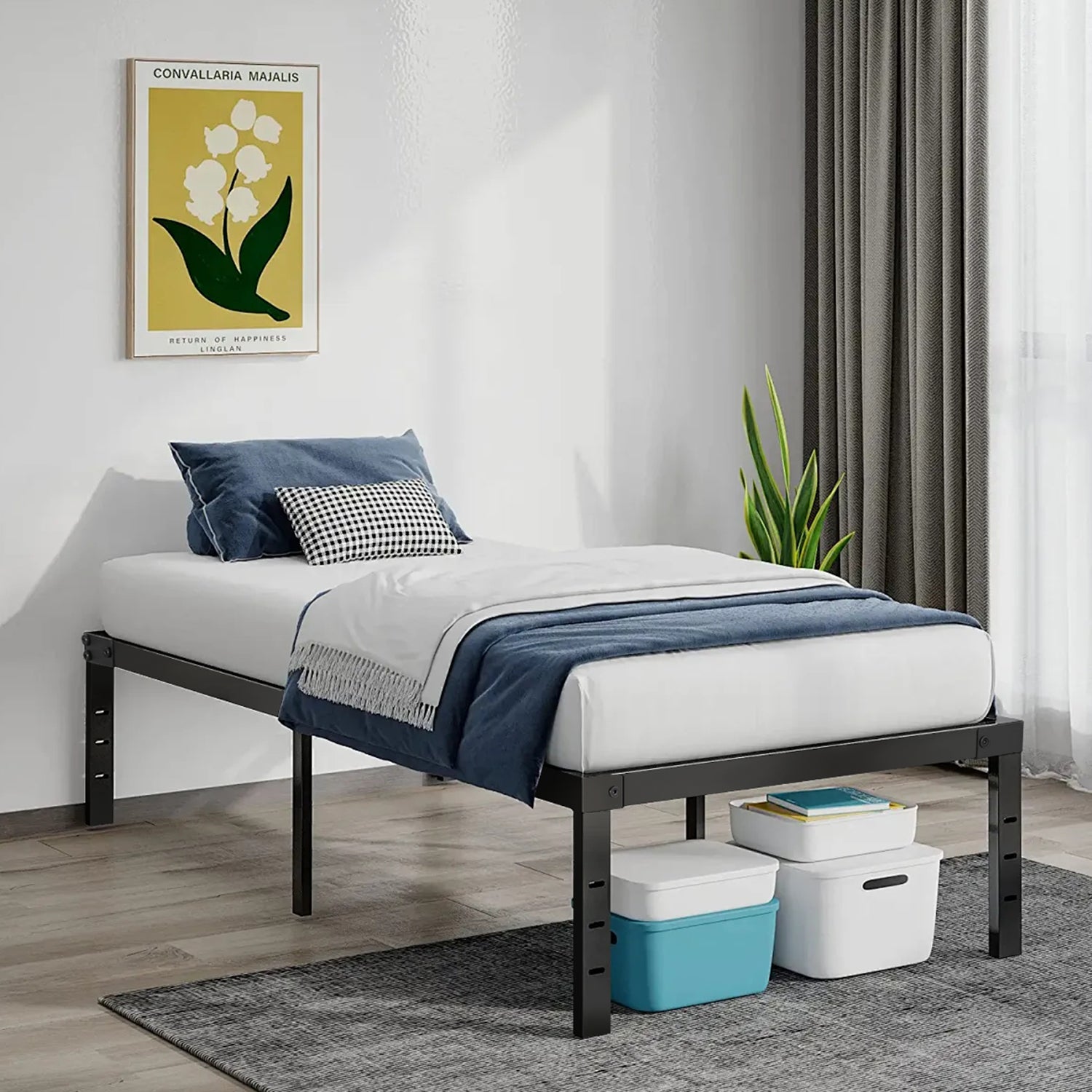 OYAJIA Heavy Duty Metal Platform Bed Frame with 40 cm Under-Bed Storage