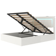 OYAJIA Storage Bed with RGB LED, Hydraulic Lift and Charging Station, PU Leather