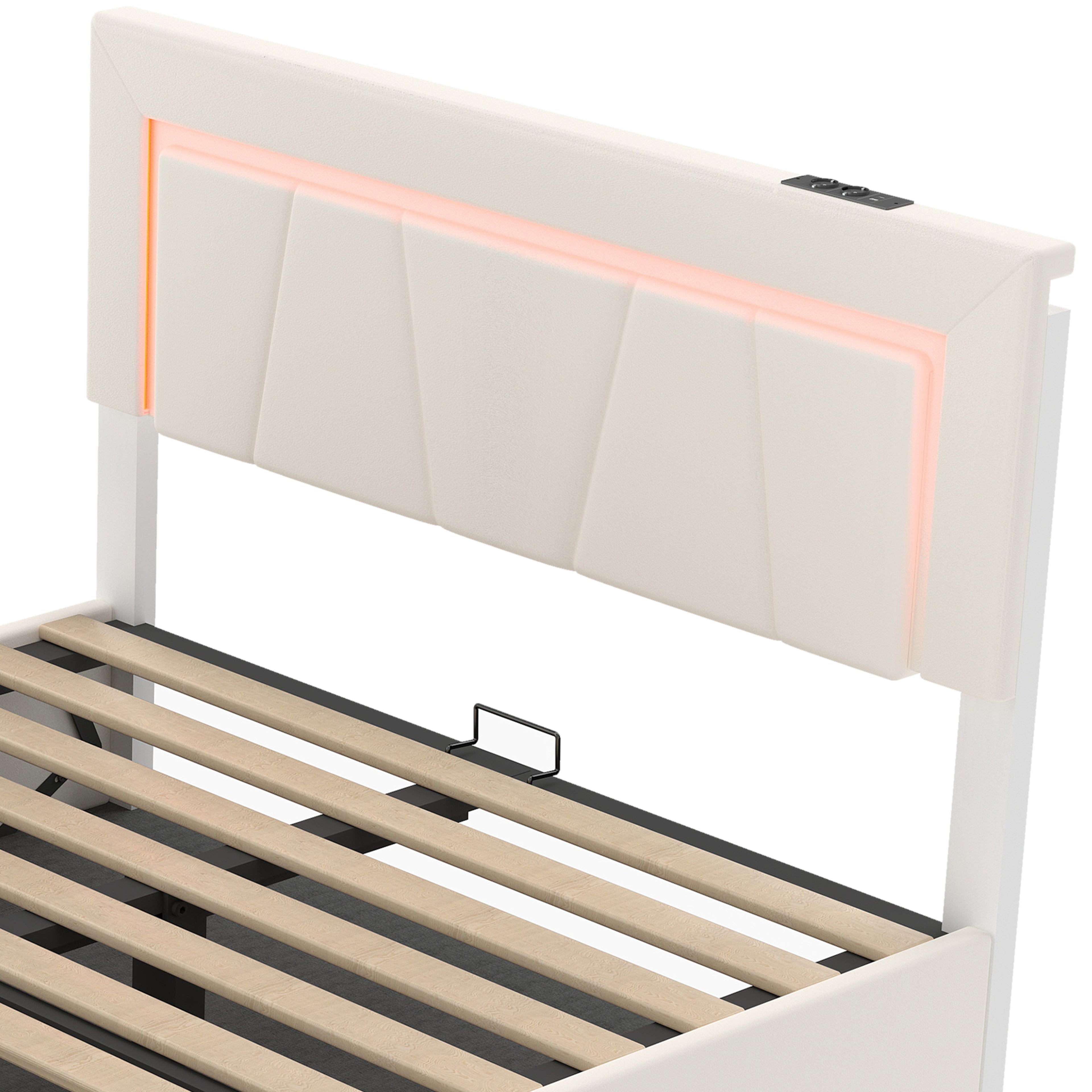 OYAJIA Storage Bed with RGB LED, Hydraulic Lift and Charging Station, PU Leather