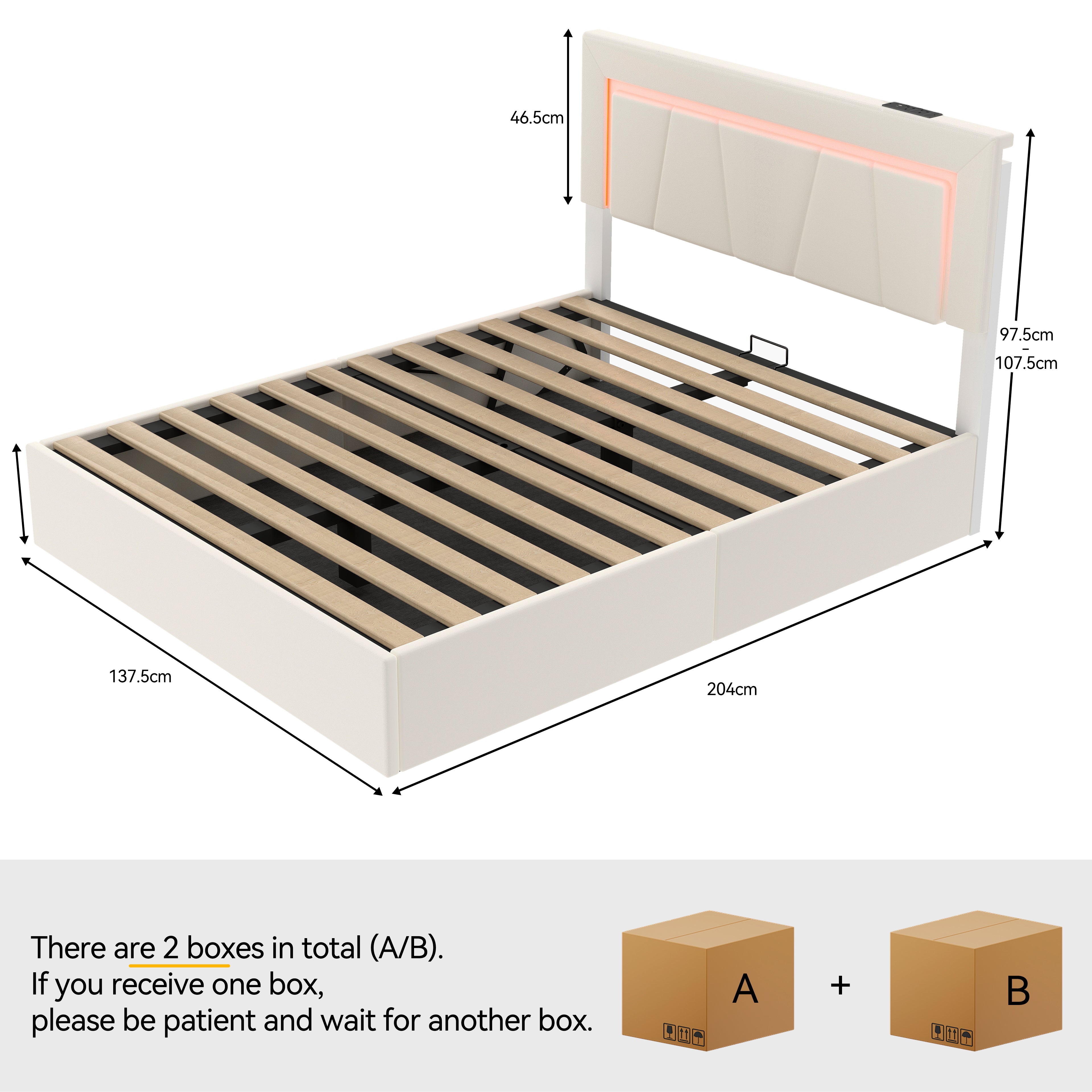 OYAJIA Storage Bed with RGB LED, Hydraulic Lift and Charging Station, PU Leather